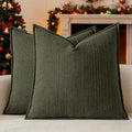 a moment Christmas Linen Pillow Covers Set of 2,Boho Farmhouse Throw Pillowcases Neutral Textured Decorative Covers for Couch Sofa,Soft Linen Blend Accent Case Cushion Home Decor 24"x24"Dark Green