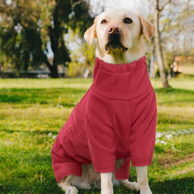 ROZKITCH Fleece Dog Jacket, Pet Windproof Warm Cold Weather Jacket Vest Cozy Jumpsuit Apparel Outfit Clothes for Large Giant Dog Walking Hiking Sleep Red 3XL