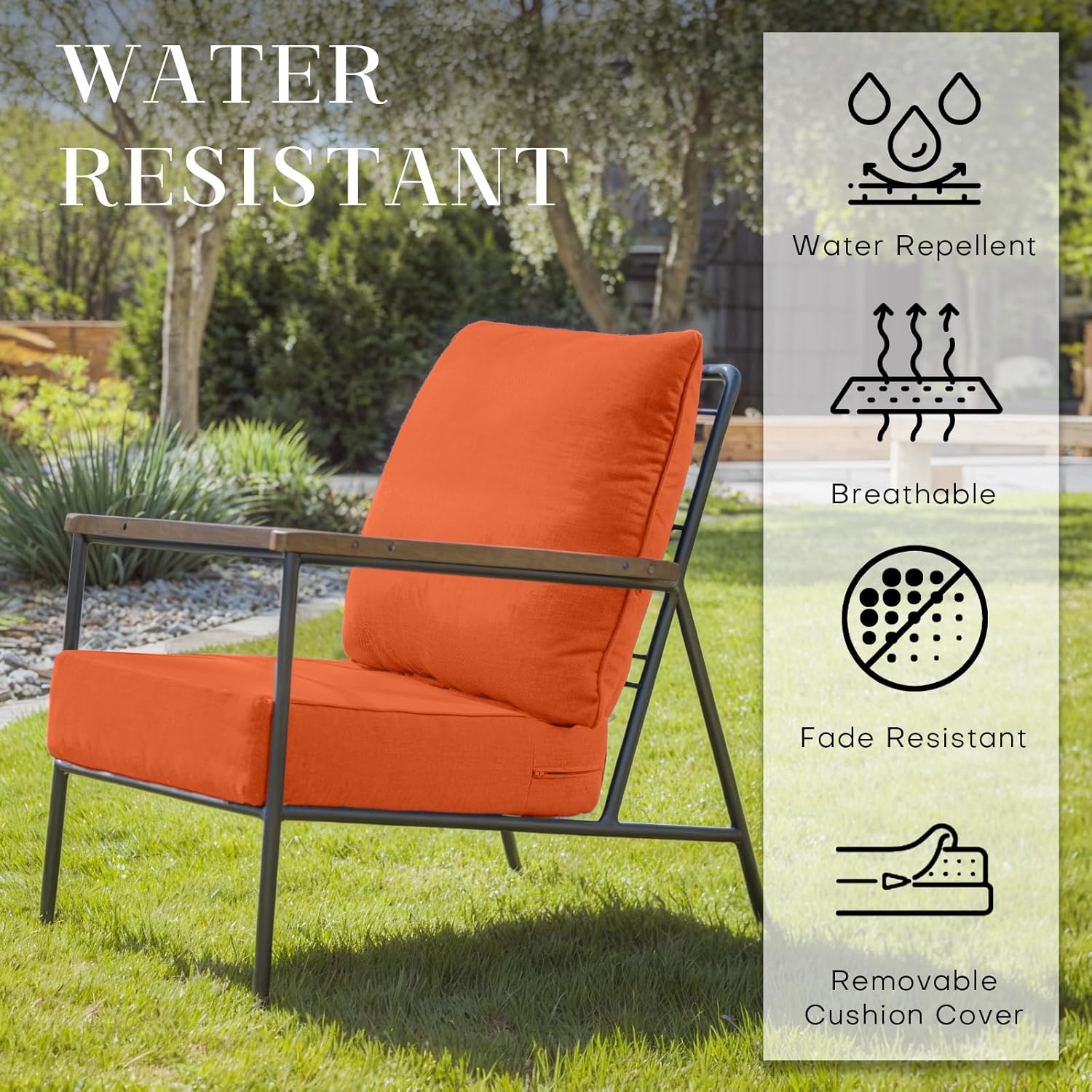 Rilyson Patio Cushions for Outdoor Furniture - 24×24 Inches High Back and Deep Seating Outdoor Cushion for Patio Chairs Sofa Couch Loveseat Water Resistant(Orange/1 Set/No Button)