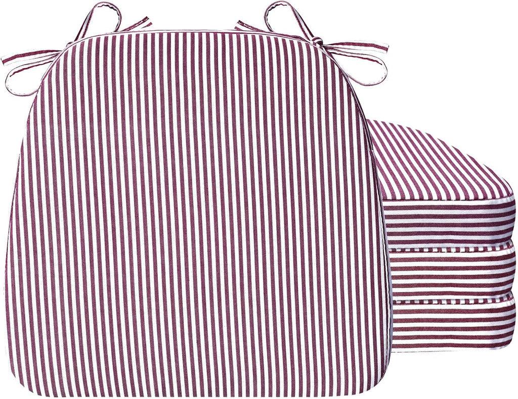 AAAAAcessories D-Shaped Chair Cushions, 2" Thick Dining Chair Pads with Ties and Removable, Machine-Washable Cover, 17" x 16", Set of 4, Pinstripe Red