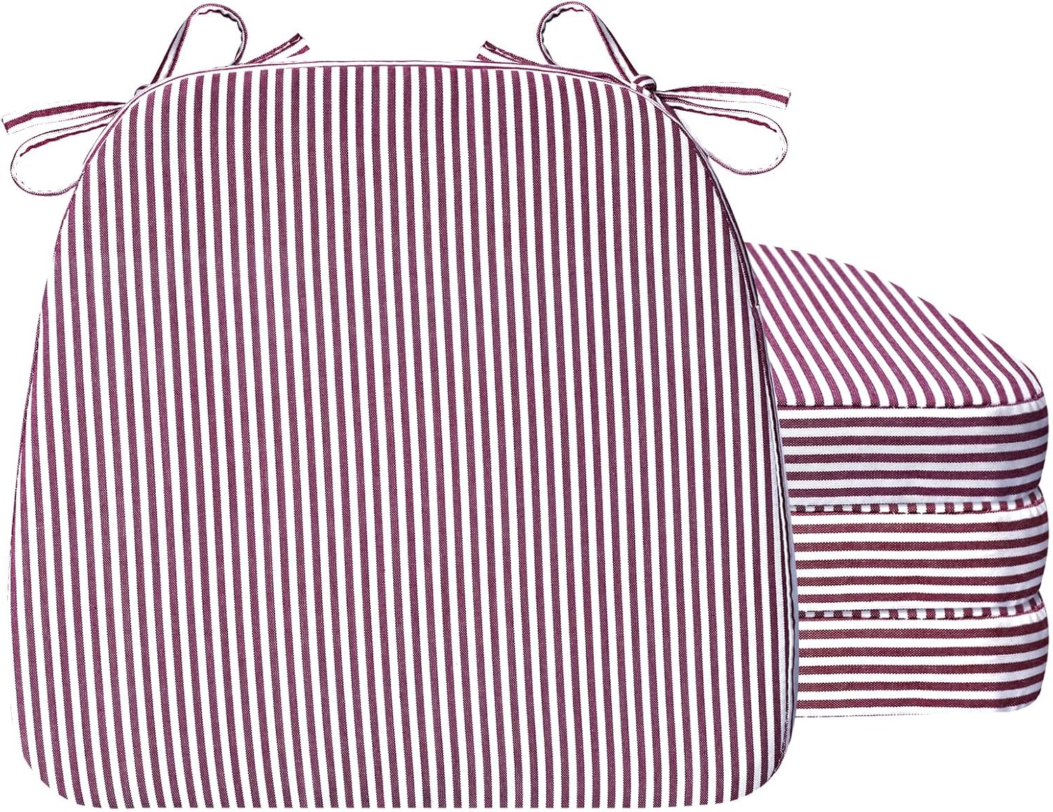 AAAAAcessories D-Shaped Chair Cushions, 2" Thick Dining Chair Pads with Ties and Removable, Machine-Washable Cover, 17" x 16", Set of 4, Pinstripe Red