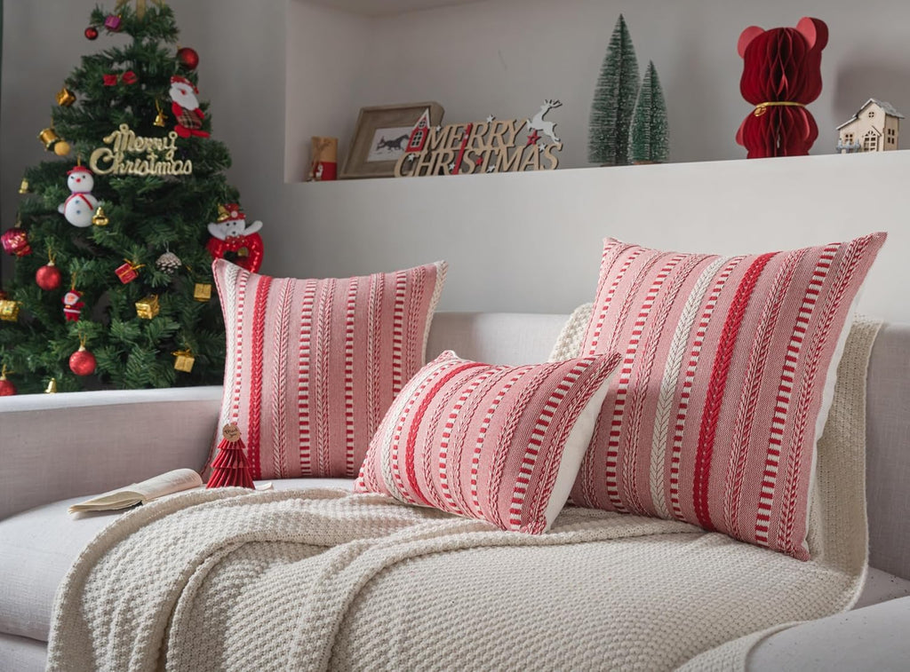 Christmas Pillow Covers 22x22 Inch Set of 2, Farmhouse Boho Christmas Decorative Couch Pillow Cases, Navy Blue Accent Pillows of Bed, Sofa Bedroom Living Room Home Decor Cushion Cove