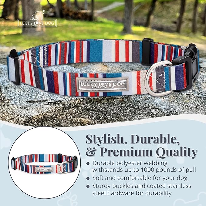 Lucky Love Dog - Adjustable Dog Collar with Easy Click Buckle for Small to Large Dogs, Durable, & Comfortable for Male & Female Dogs, Pet Collar for Puppies & Adult Ones - Linus, Medium