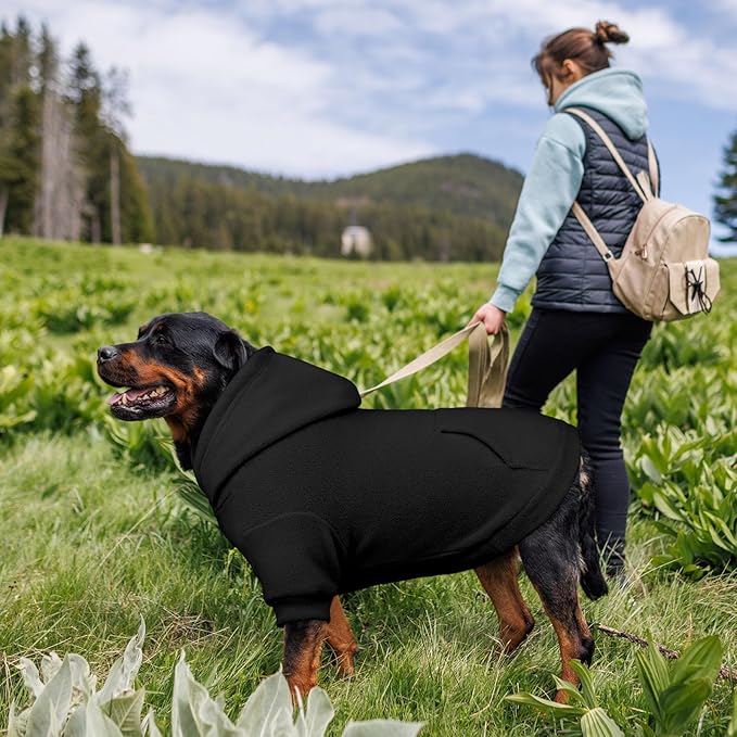 Dog Sweater,Dog Hoodies for Medium Dogs,Warm Fleece Sweatshirt with Hood & Pocket,Leash Hole,Cozy Cold Weather Pet Clothes Pet Sweater for Medium Dogs(Black,M)