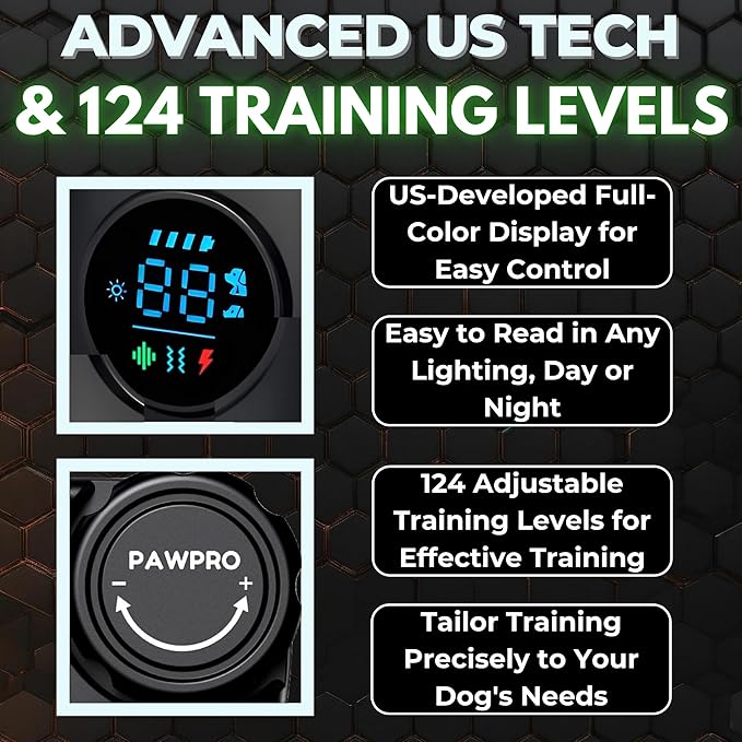 Dog Shock Collar with Remote, Unmatched 4-Mile Range, Night-Light Mode, Training Guide Included, 124 Training Levels & 4 Modes, Beep Vibration Shock, Waterproof Rechargeable, Fits All Dogs (Green)