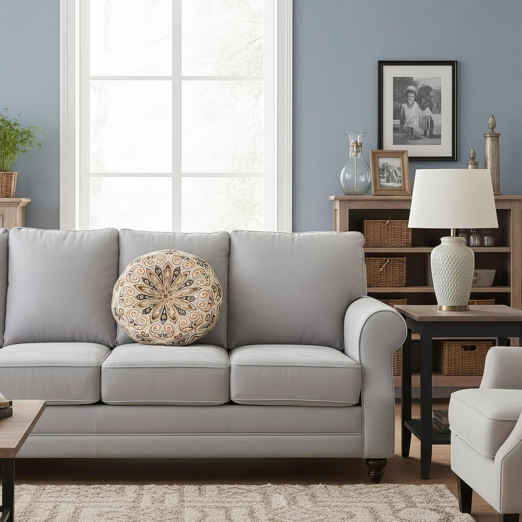 Mandala Round Floor Pillow - 16x16 inch Reversible Cotton Linen Meditation Cushion for Yoga, Balcony & Patio Decor (Floral Bloom)