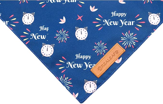 Realeaf Happy New Year Dog Bandanas 2 Pack, Reversible Holiday Pet Scarf for Boy and Girl, Premium Durable Fabric, Bandana for Small Medium Large and XLarge Dogs (Large)
