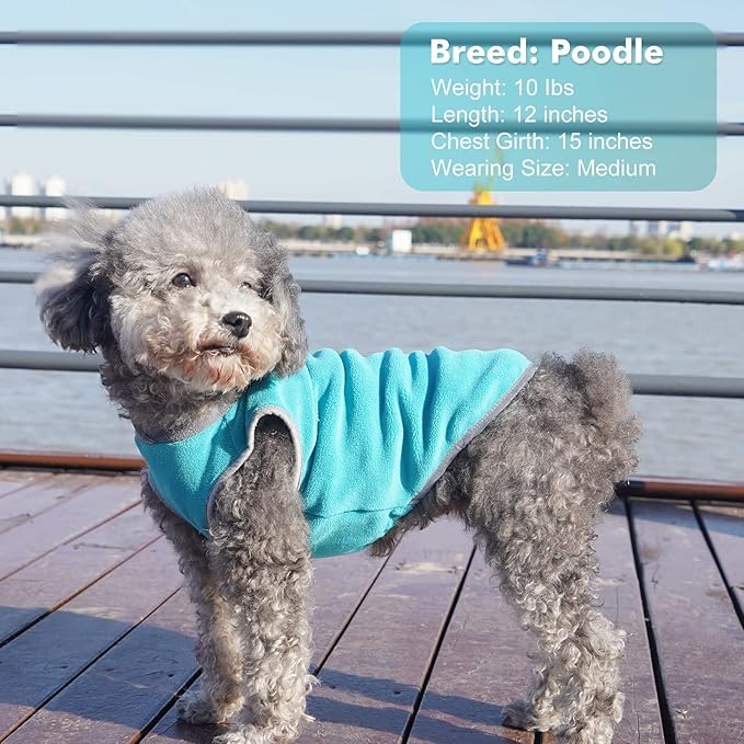 cyeollo 2 Pack Dog Fleece Sweater, Pullover Warm Dog Vest Reflective Doggie Stretchy Coat, Winter Puppy Jacket Pet Sweatshirt Clothes for Small Dogs Size S Turquoise & Grey