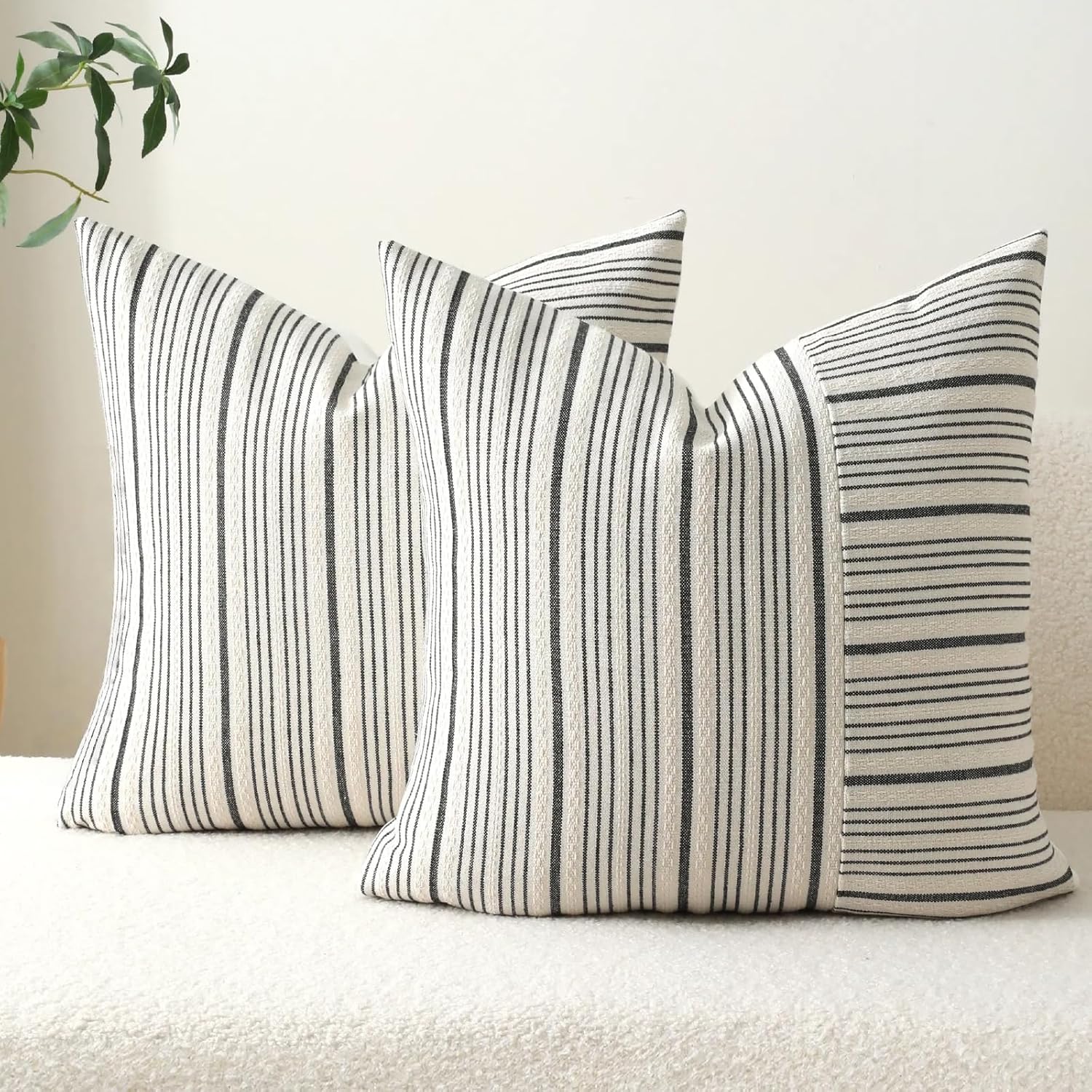 DWR Striped 3D Textured Weave Throw Pillow Covers 18x18 Set of 2, Polyester Cotton Blend in Black, Modern Farmhouse Decorative Pillow Cases for Couch Sofa Bed Living Room