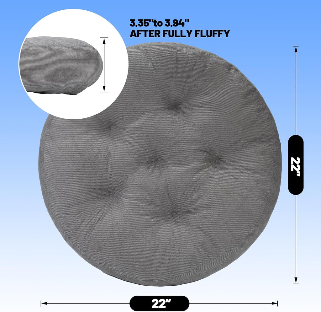 Meditation Floor Pillow Set of 2, Round Large Pillows Seating for Adults, Tufted Corduroy Cushion for Tatami Living Room, 22x22 Inch FP-Grey-R