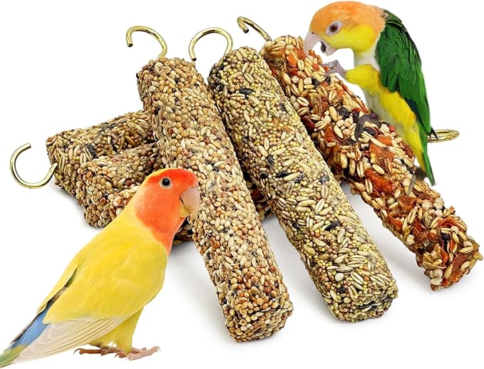 Fhiny Parakeet Treats, 6 PCS Natural Bird Crunch Sticks Grains & Vegetable Budgie Snacks Cockatiel Food Sticks Long-Lasting Chewing Toys for Parakeet Cockatiel Budgie Conure Parrot Lovebird Finch