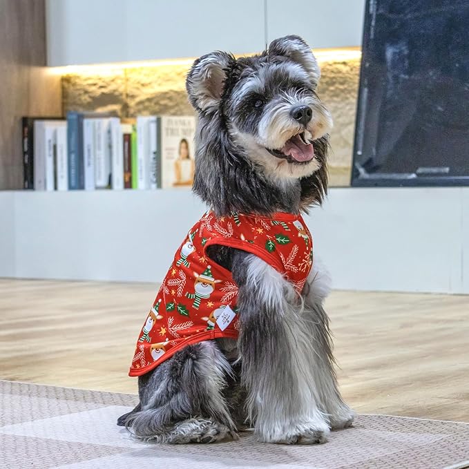 CuteBone Dog Christmas Shirts 2-Pack Soft Pet Clothes Breathable Summer Vest for Small Puppy and Stretchy Cat Apparel 2BX16S