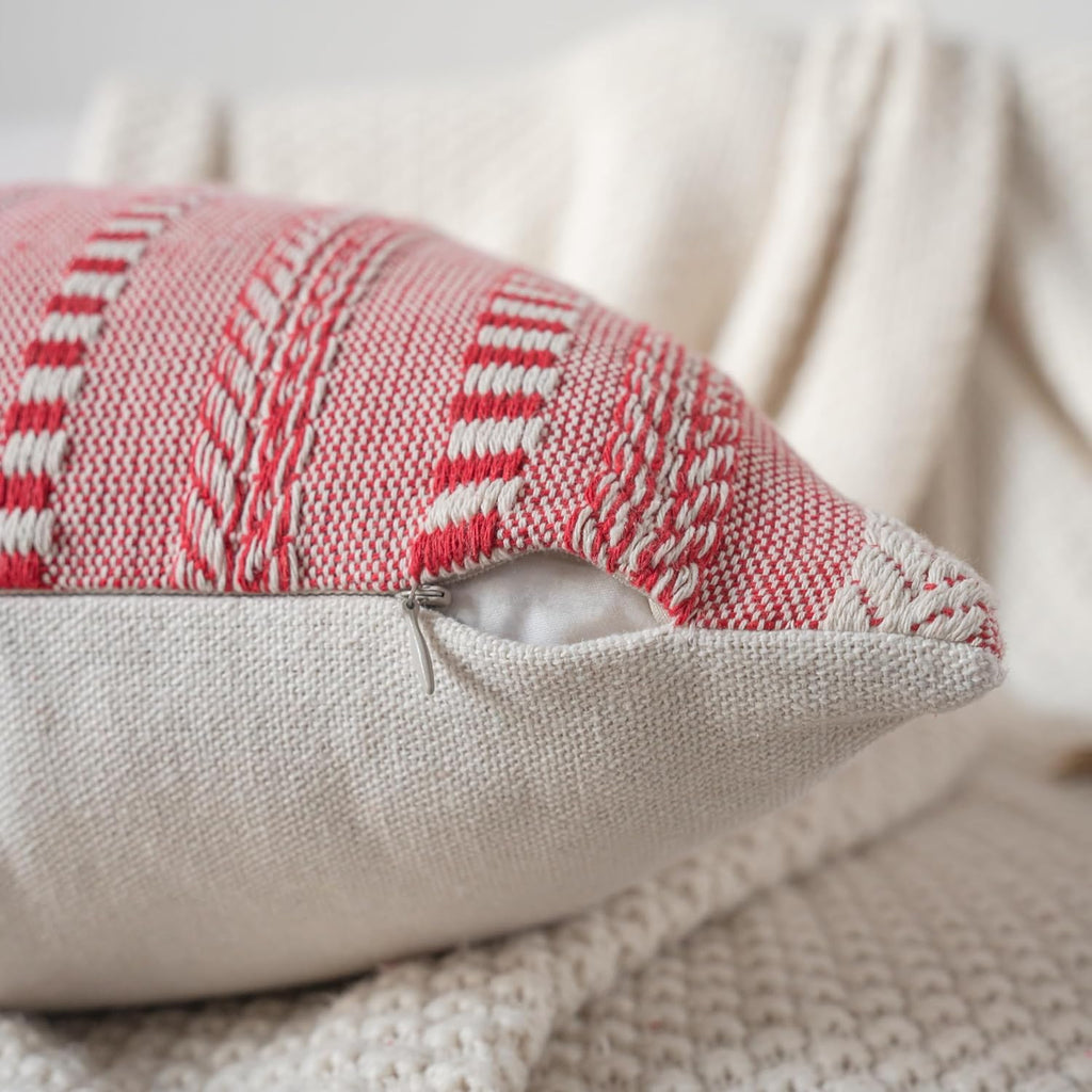 Christmas Pillow Covers 18x18 Inch Set of 2, Farmhouse Boho Christmas Decorative Couch Pillow Cases, Red Accent Pillows of Bed, Sofa Bedroom Living Room Home Decor Cushion Cover