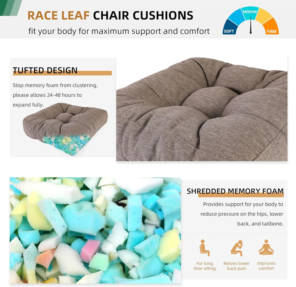 RACE LEAF Patio Chair Cushions 19x19 4 Pack, Heavy Duty Memory Foam Outdoor Cushions Water Resistant Non-Slip Bottom Tufted (Brown)