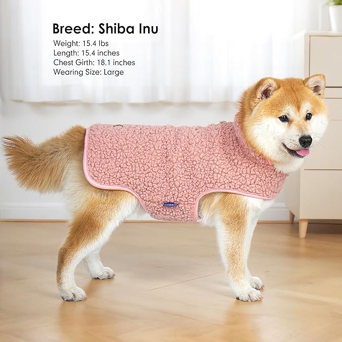 cyeollo Fleece Dog Coat Reversible Dog Jacket Sweater Turtleneck Sherpa Jackets Winter Pet Clothes Warm Cold Weather Coats for Small Dogs, Pink XL