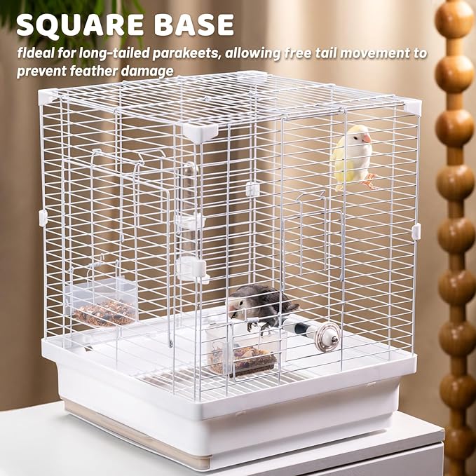 17.3" Portable Travel Bird Cage, Parrot Cage, Ample Room for Tail Movement, with Food Box, Perch, Water Bottle, for Vet Visit, Short Trip, Parakeet, Cockatiel, Budgie, Small Medium Birds