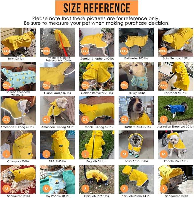 SlowTon Dog Raincoat, Adjustable Dog Rain Jacket Clear Hooded Double Layer, Waterproof Poncho with Reflective Strip Straps and Storage Pocket for Small Medium Large Dogs Puppies(OR M)