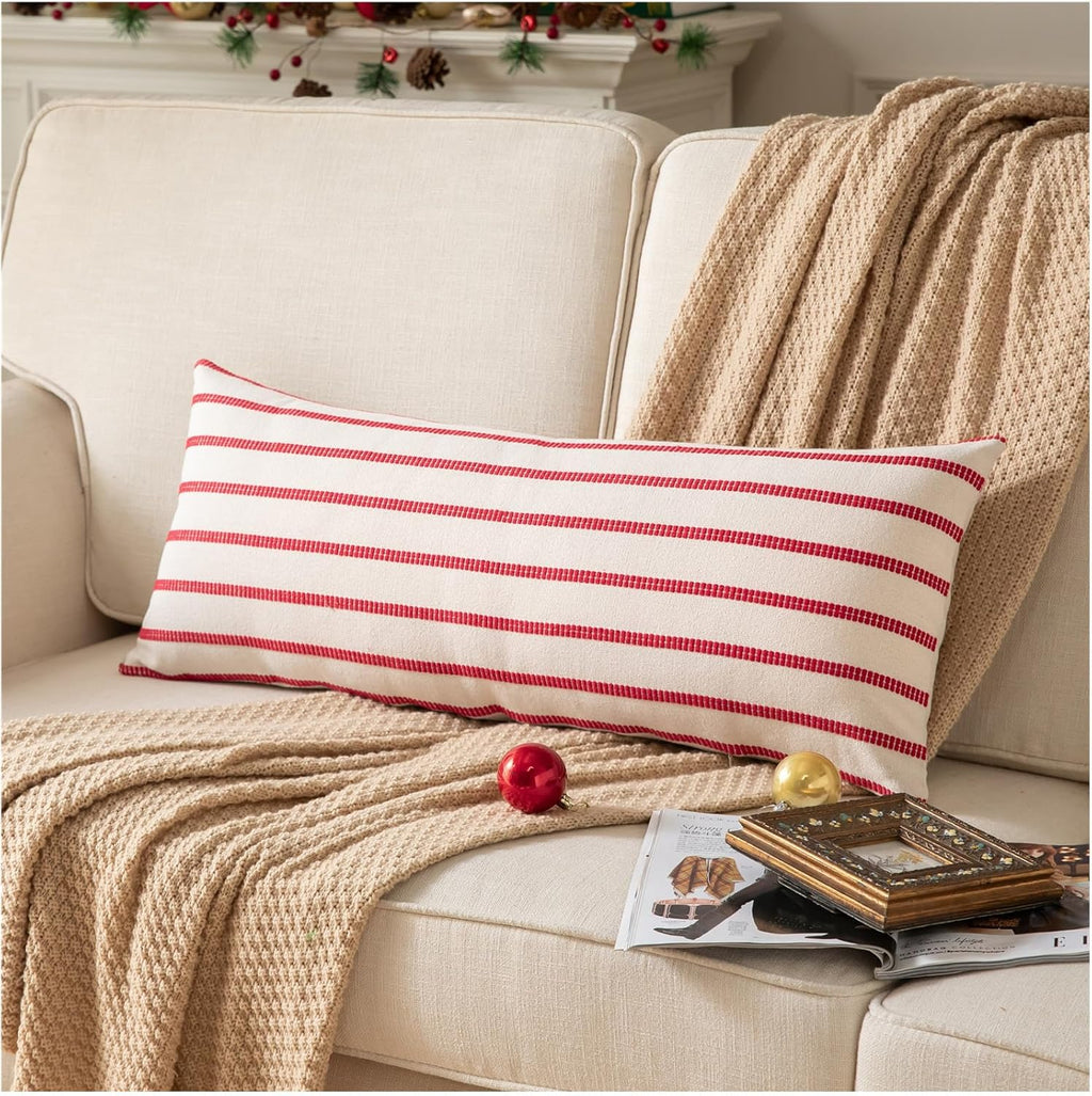 Caflife Christmas Lumbar Pillow Covers 14x36, Pack of 1, Farmhouse Boho Decorative Sofa Pillowcase, Christmas Body Red Lumbar Pillow Covers for Couch and Bed, Living Room Home Cushion Decor