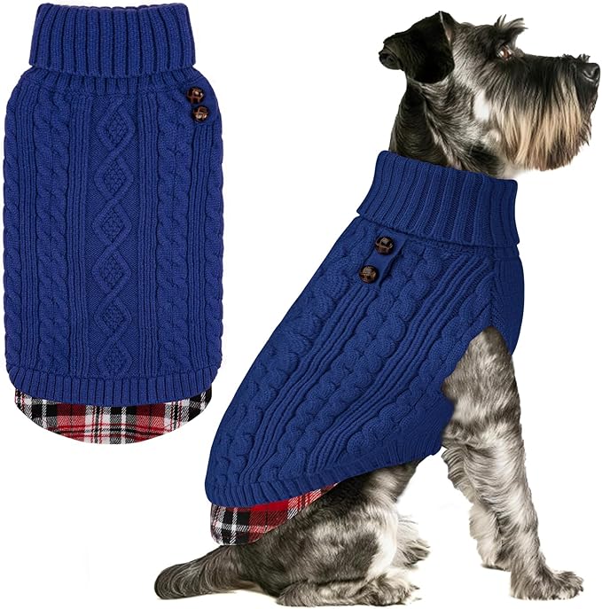 KYEESE Dog Sweater Comfy Pet Coat for Fall Winter Cold Weather Stretchy Knitwear Cat Clothes Warm Turtleneck Small Dogs Sweater with Gingham Patchwork Soft Pullover Dog Sweaters for Small Dogs Girl