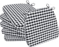 AAAAAcessories D-Shaped Chair Cushions, 2" Thick Dining Chair Pads with Ties and Removable, Machine-Washable Cover, 17" x 16", Set of 6, Checkered Black/White