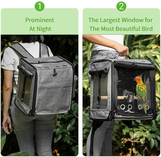Sanmoncare Bird Carrier for Car Travel with Seat Belt, Indestructible Stainless Steel Mesh Parrot Backpack Travel Cage