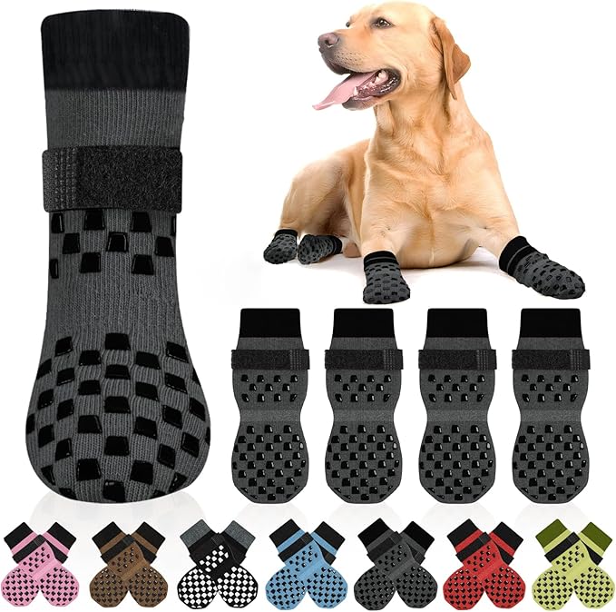 Non Slip Dog Socks to Prevent Licking Paws Grippy Socks for Senior Dog on Hardwood Floors Anti Slip Dog Socks for Hot Pavement Double Side Paw Protector Prevent Scratching Grey XL