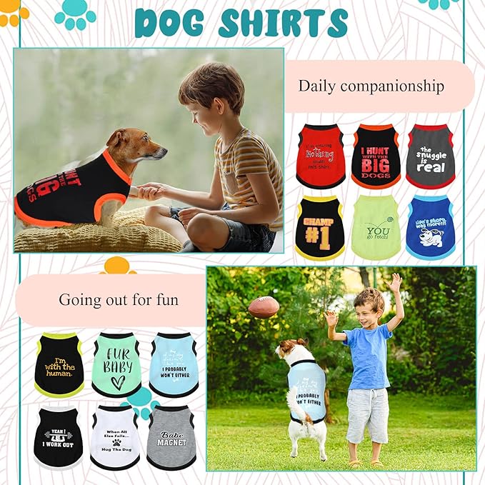12 Pieces Dog Shirts Pet Printed Clothes with Funny Letters Summer Pet T Shirts Cool Puppy Vest Breathable Dog Outfit Soft Cat Sweatshirt for Chihuahuas Cats Accessories, 12 Styles(Small)
