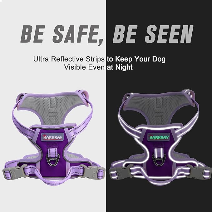 BARKBAY No Pull Dog Harness Front Clip Heavy Duty Reflective Easy Control Handle for Large Dog Walking(Violet Purple & Purple,XS)
