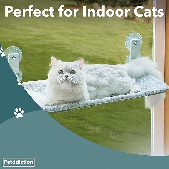 Cat Window Perch | Cat Hammock | Cat Window Bed | Foldable Cordless Design | Space Saving | Stainless Steel Frame | Strong Suction Cups | Zipper Design | 2 in 1 Reversible Cover
