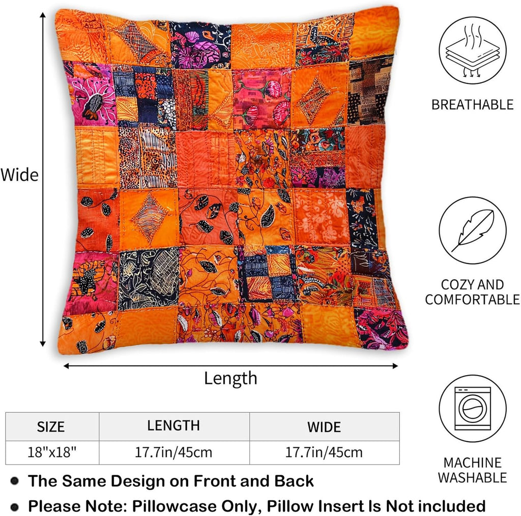 Throw Pillow Covers 18x18 Set of 2, Vintage Cushion Covers, Decorative Square Pillowcases for Couch, Bedroom, Living Room