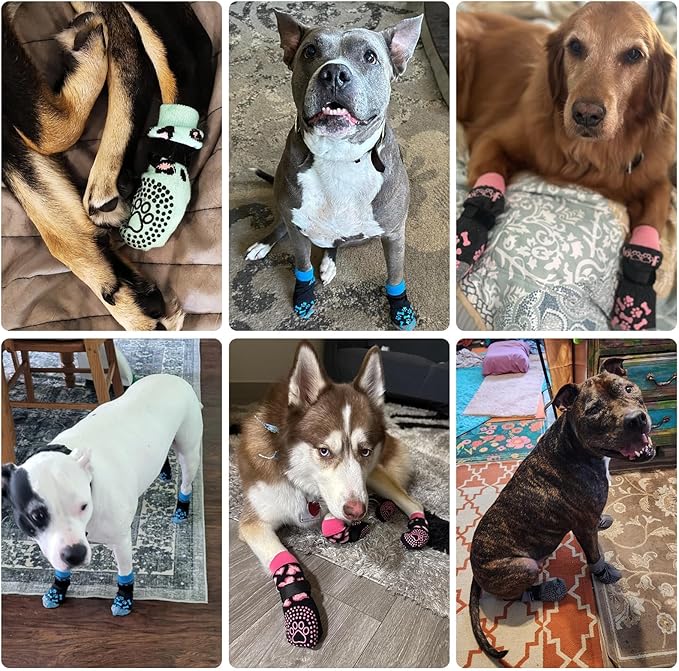 KOOLTAIL Anti Slip Dog Socks for Hot/Cold Pavement to Prevent Licking Paws, Dog Boots&Paw Protector with Grippers for Hardwood Floors, Traction Control No Twist Booties for Small Medium Large Dogs
