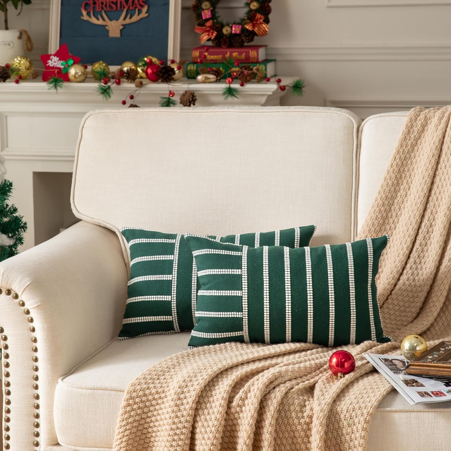 Caflife Boho Christmas Pillow Covers 12x20 Set of 2 Soft Farmhouse Decorative Sofa Pillow Cases, Holiday Christmas Throw Pillow Covers, Couch Bed Cushion Covers Living Room Home Decor