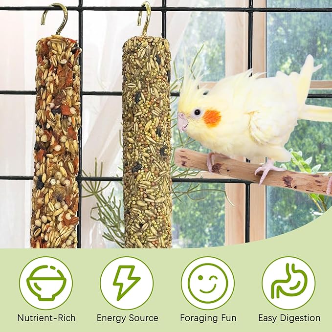 Fhiny Parakeet Treats, 2 PCS Natural Bird Crunch Sticks Grains & Vegetable Budgie Snacks Cockatiel Food Sticks Long-Lasting Chewing Toys for Parakeet Cockatiel Budgie Conure Parrot Lovebird Finch