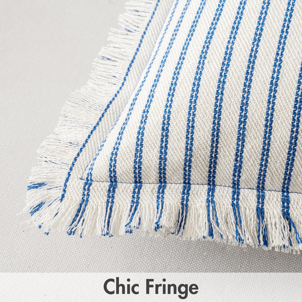 MIULEE Pack of 2 Royal Blue Pillow Covers 26x26 Inch Striped Farmhouse Couch Throw Pillow Covers with Fringe Chic Linen Decorative Cushion Eruo Sham for Sofa Living Room Bed Outdoor Home Decor