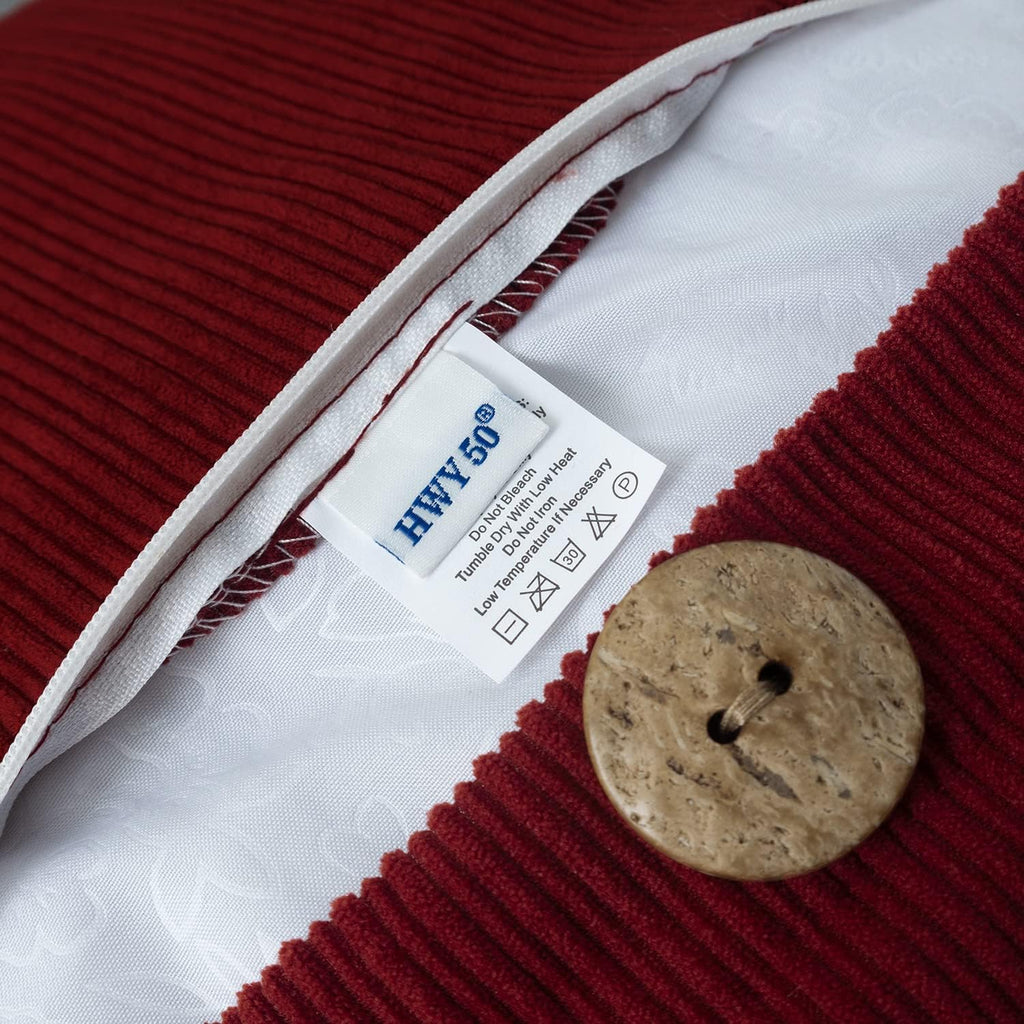 HWY 50 Burgundy Red Chenille Throw Pillow Covers 12x20 Inch with Triple Buttons, Soft Farmhouse Accent Decorative Cushion Cases for Couch Sofa Living Room Pack of 2 Rectangle