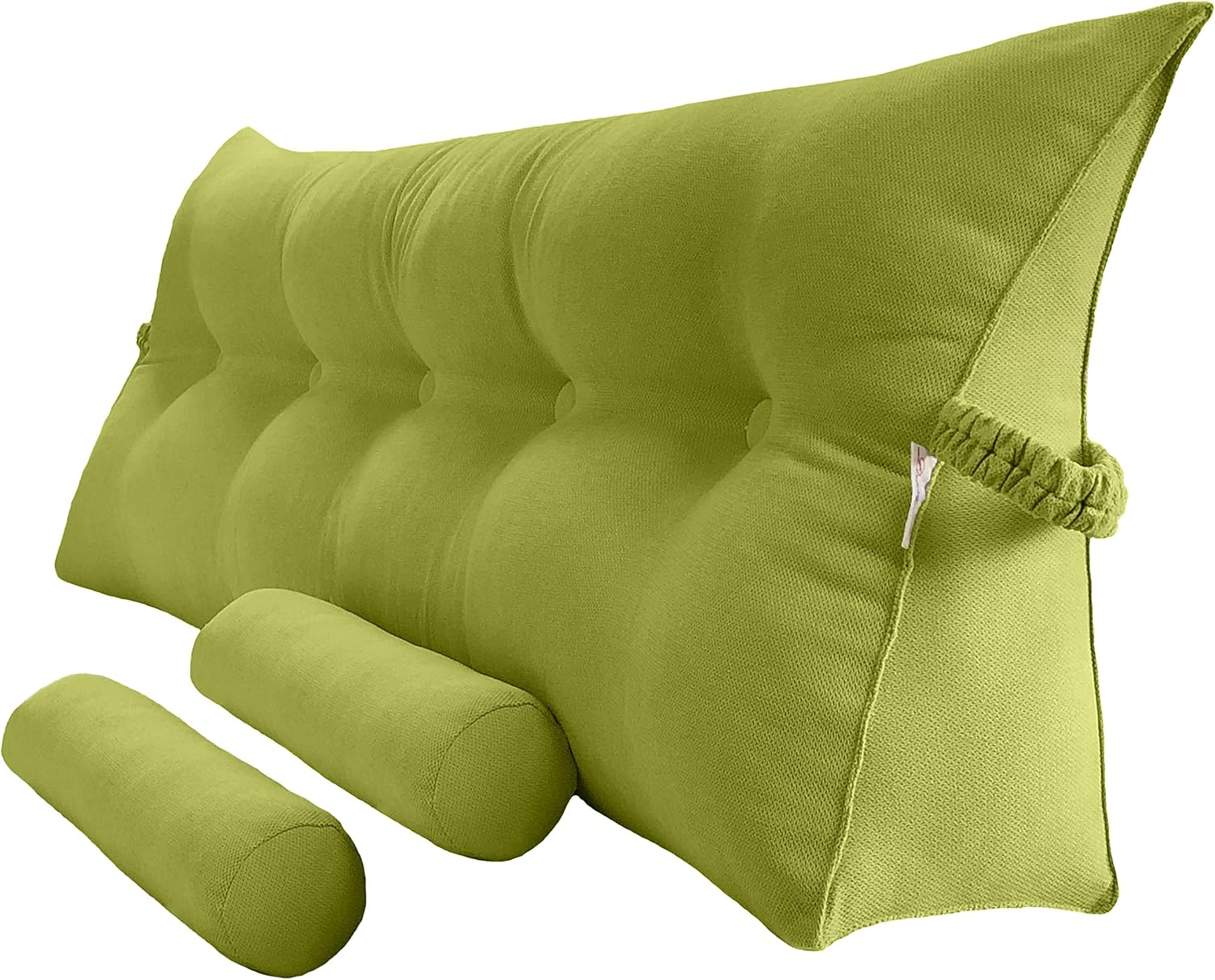 Triangular Reading Bed Rest Pillow Large Bolster Cushion Headboard Backrest Wedge Pillow with Two Detachable Roll Pillows for Neck & Lumbar Support (Lime, Queen: 59 x 8 x 20 inches)