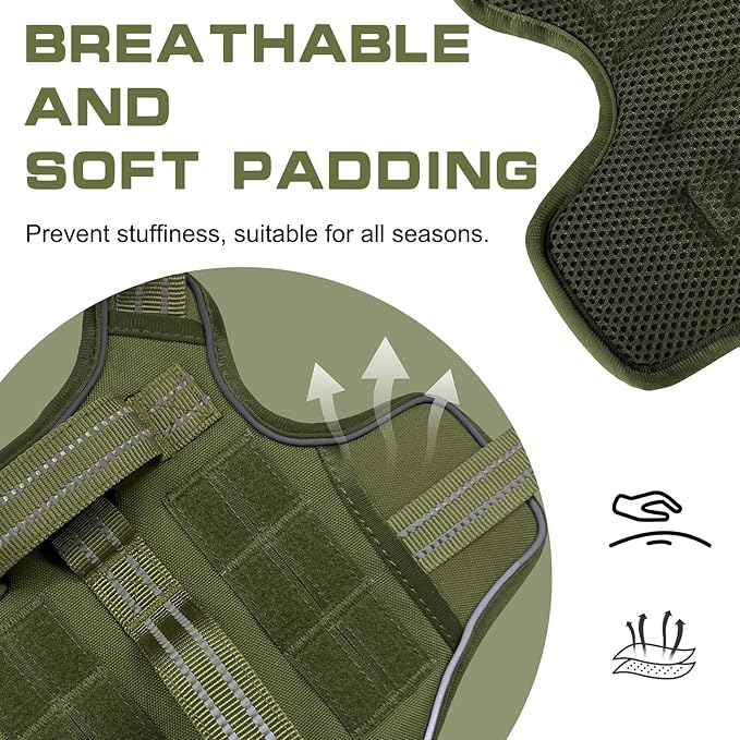 Small Dog Harness, Heavy Duty Tactical No Pull Dog Harness, No Choke, Easy On and Off Pet Vest with Molle System, Adjustable Reflective Dog Vest with Breathable Padded for Walking Hiking Training