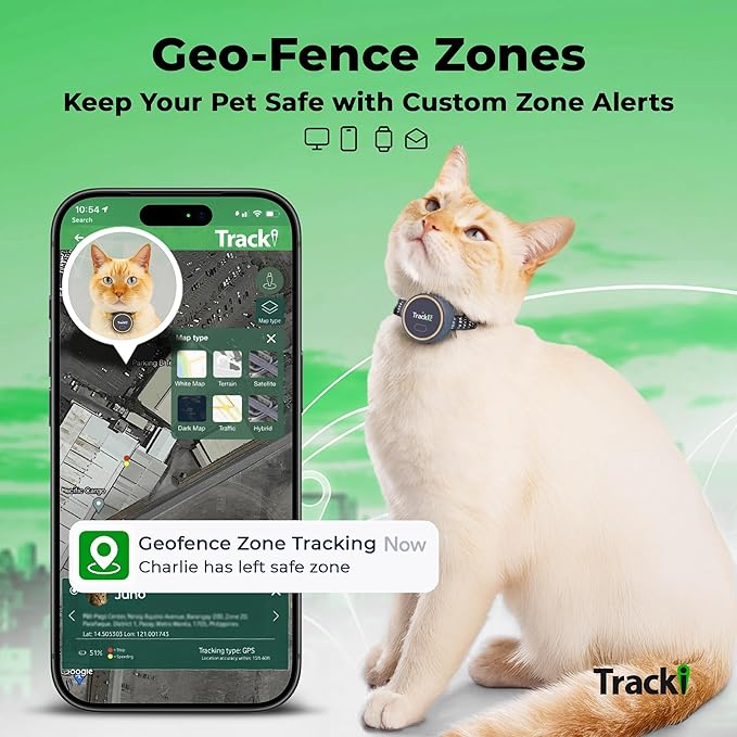 Tracki Cat GPS Tracker – Real-Time Cat Tracker & GPS Tracker for Cats – Smart Alerts, Geo-Fence, Waterproof, Collar-Compatible – Long-Life Battery – Works with iOS & Android (Subscription Required)