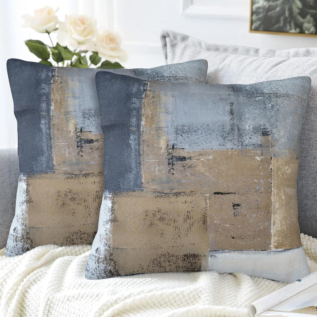 Throw Pillow Covers Grey and Brown Abstract Art Pillow Covers 16x16 Inch Set of 2 Throw Pillows Decorative Pillow Cases Cushion Covers for Bedroom Livingroom Sofa Farm House