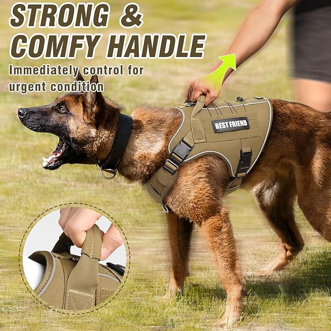 Tactical Dog Harness Medium Sized Dog,No Pull Military Dog Vest with Handle,Reflective Heavy Duty Pet Harness for Walking Hiking Training Brown M