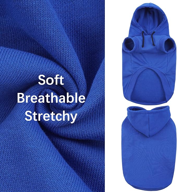 IECOii Large Dog Hoodie,Large Dog Sweater with Hood,Breathable Hooded Sweatshirt for Dogs,Pet Sweatshirt Outfit for Dogs Boy and Girl, Dachshund,French Bulldog Hooded Clothes,Blue,L(No Fleece Lined)