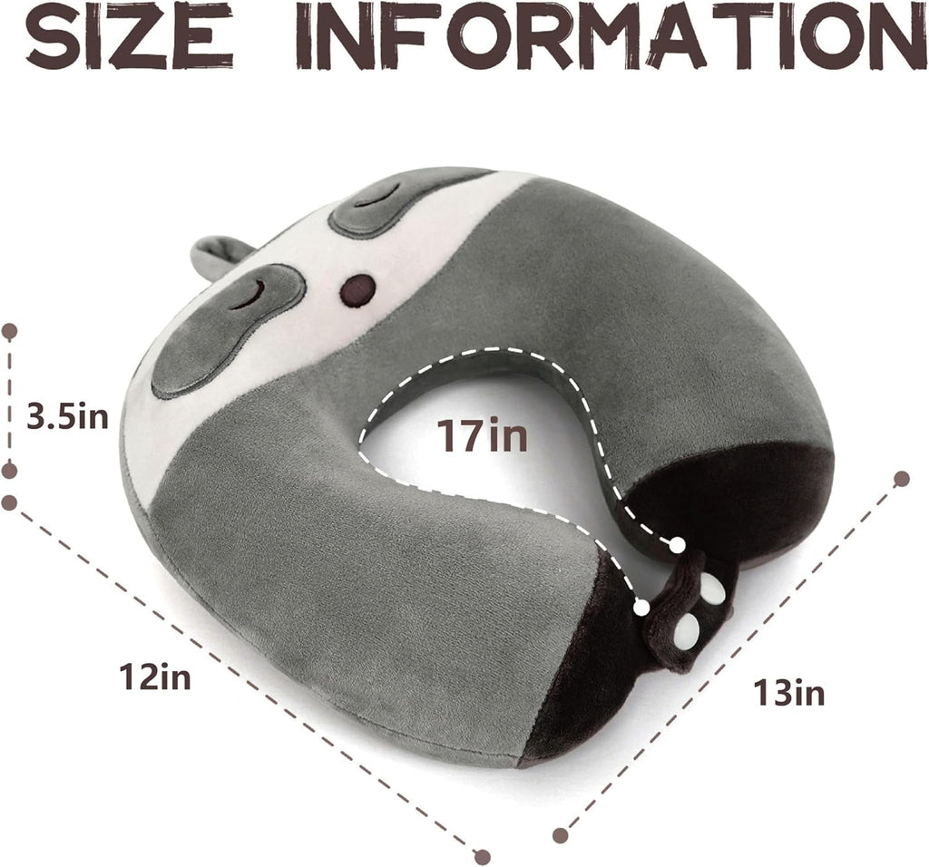 Niuniu Daddy Travel Neck Pillow - Pure Memory Foam Cervical Support Pillow for Sleeping on Airplane, Car, Train for Long Trips - Sloth Design for Kids Age 8+, Teens, Adults, Boys, Girls