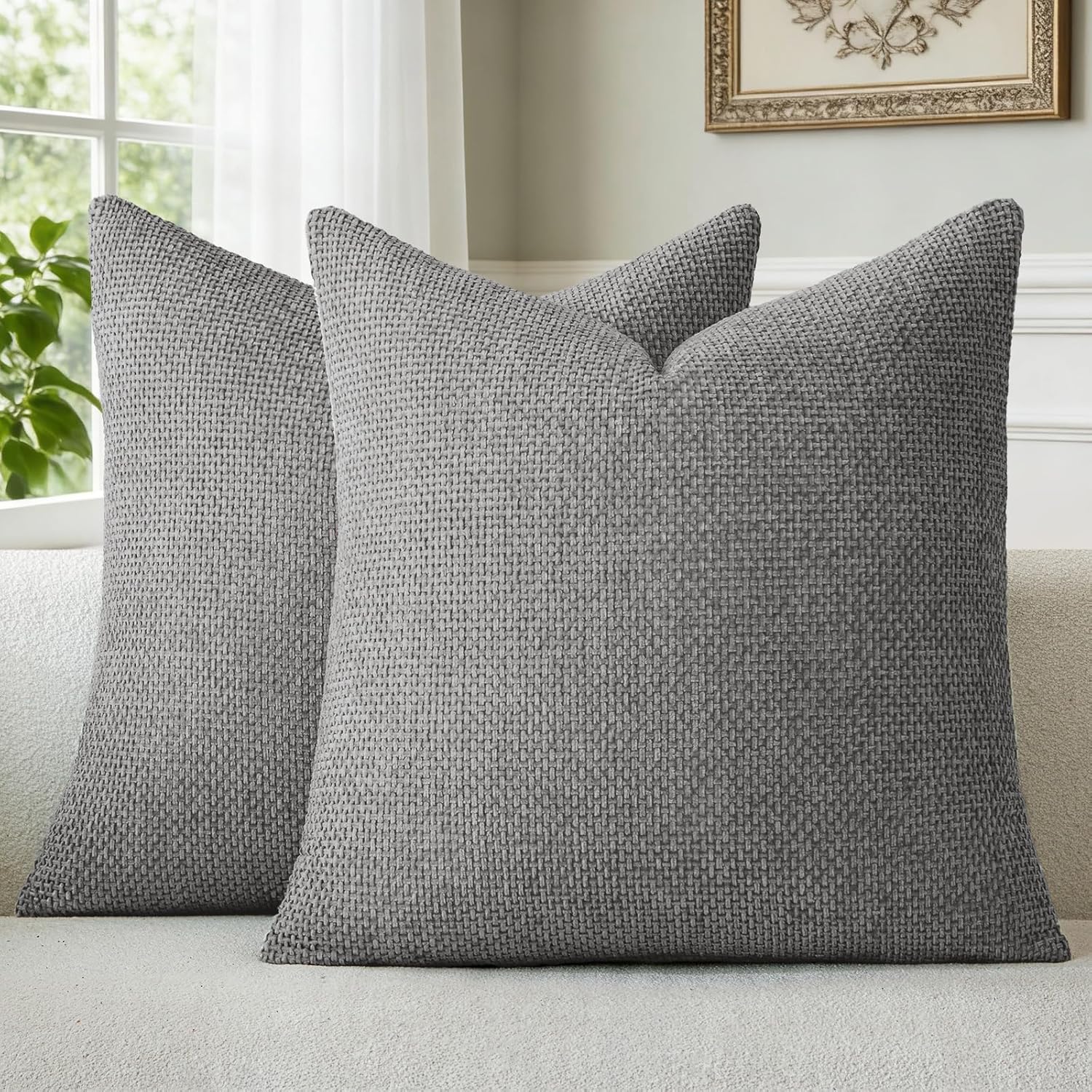 a moment Dark Gray Chenille Throw Pillow Covers 18x18 Inch Pack of 2 Modern Decorative Throw Pillow Covers Farmhouse Cross Covers Home Decor for Sofa Bedroom Living Room