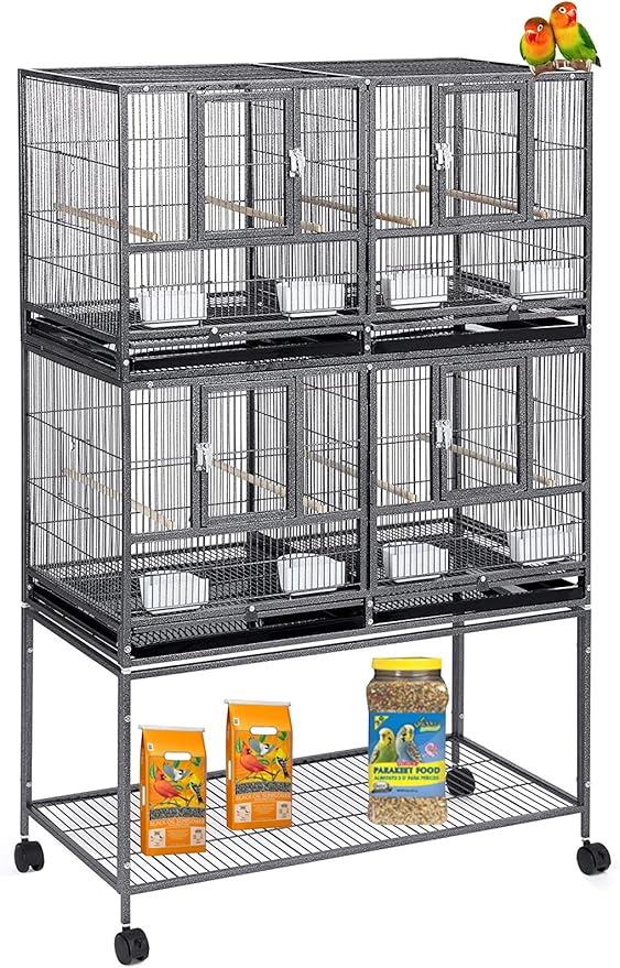 Double Stackable Center Divided Side Nesting Box Doors Breeder Breeding Bird Flight Double Rolling Cage for Aviaries Canaries Cockatiels Lovebirds Finches Budgies Small Parrots