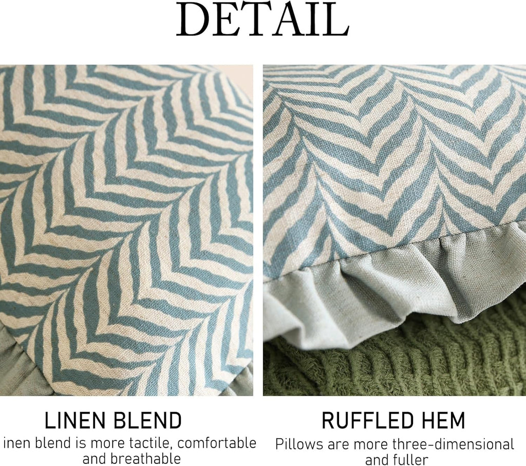 ISAENNE Design Linen Throw Pillow Covers 12"x20", Rectangle Minimalist Cushion Covers with Powder Blue Chevron Leaves Pattern Decoration Pillowcases for Bed,Living Room,Outdoor,Car