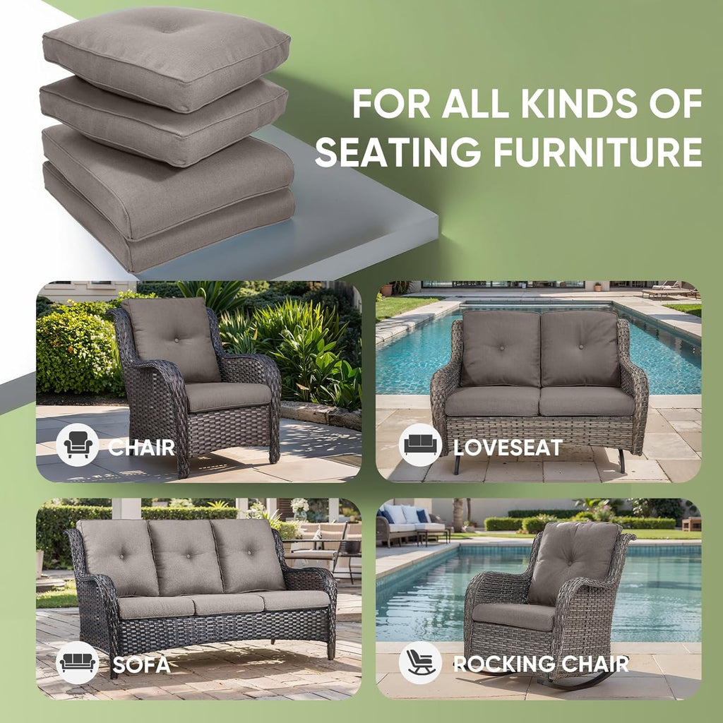 Outdoor Chair Cushion Set of 3, Waterproof Outdoor Seat Cushions 25x22, Patio Chair Cushions for Outdoor Furniture, Couch Cushion Replacement, Include 3 Back & 3 Seat Cushions, Button/Grey