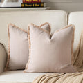 Set of 2 Decorative Fringe Throw Pillow Covers Chenille Pillow Covers Elegant Design Pillowcase Soft Tassels Cushion Cover for Couch Bed Home Decor,18×18 Inch,Beige