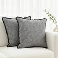 Textured Cotton Pillow Covers with Fringe Boho Farmhouse Cushion Cover with Decorative Tassels Linen Like Accent Pillowcases for Bed Couch Chair Sofa Living Room 20×20 Inch Gray Pack of 2