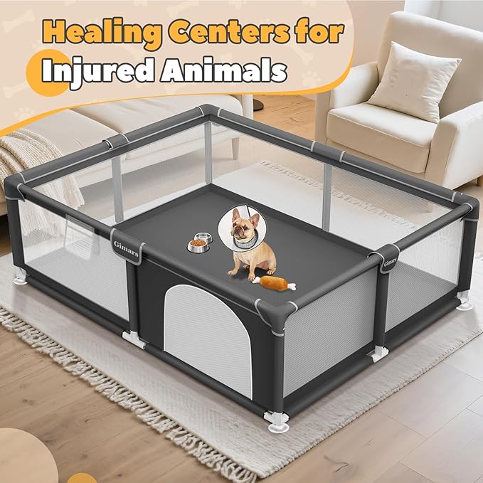 71x59x26 Inches Puppy Playpen with Gate, Dog Playpen for Puppies or Small Dogs, Sturdy Safety Dog Fence Pet Playpen with Thickened Fabric, High-Strength Nylon Wire Mesh for Indoor & Outdoor,Washable