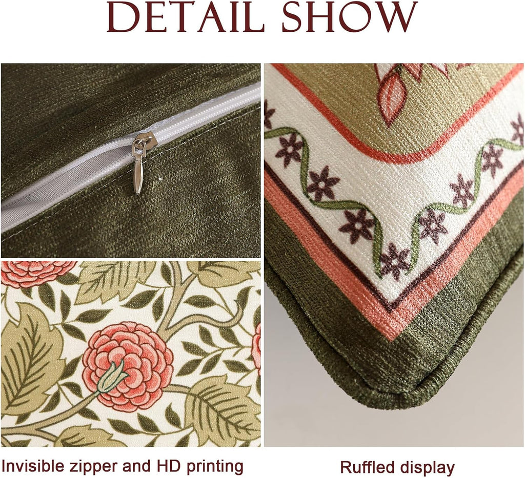 Square Throw Pillow Covers,Brown Cozy Velvet Farmhouse with Daisy and Leaves Floral Pattern Pillowcases,Decoration Pillows Cushion Covers for Couch Sofa Bed Car Chair,18"x18"